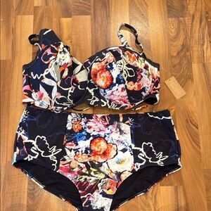 Rachel Roy 2 piece bikini‎ floral print size 24W NWT bathing suit swim